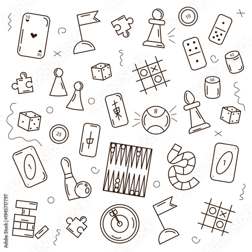Vector linear, flat, black and white pattern on a white background elements of board games