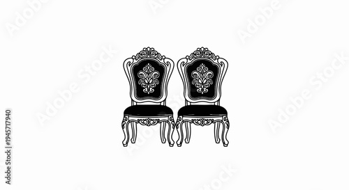 Two ornate, upholstered chairs with scrolled legs and decorative backs