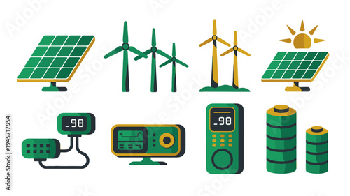 Clean energy icons showing renewable energy concepts.