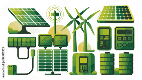Solar panels and wind turbines are illustrated.