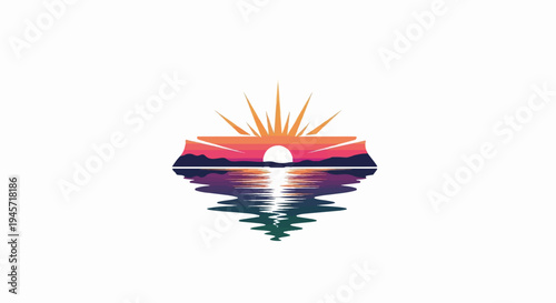 Vibrant sunset silhouette over mountains reflected in water