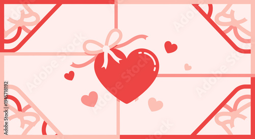 Red Heart Icon with Bow, Valentine's Day Gift Box, Love Symbol, Romantic Background