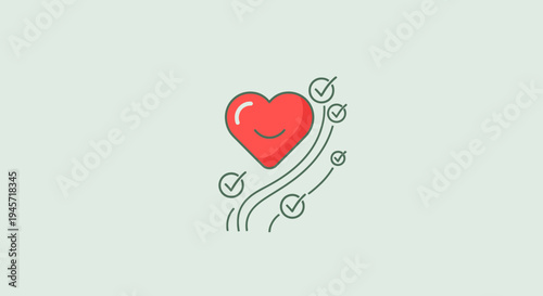 Red Heart Icon with Checkmarks - Love, Approval, Success, Health, Wellbeing