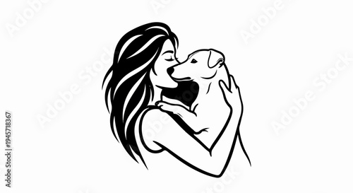 Woman embracing and kissing a dog with her eyes closed