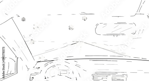 View from inside a car, looking forward through the windshield with some blurry flowers