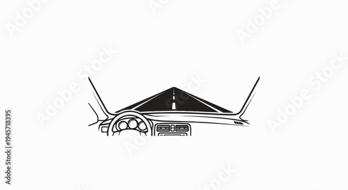 View from inside car shows dashboard, steering wheel, and road ahead