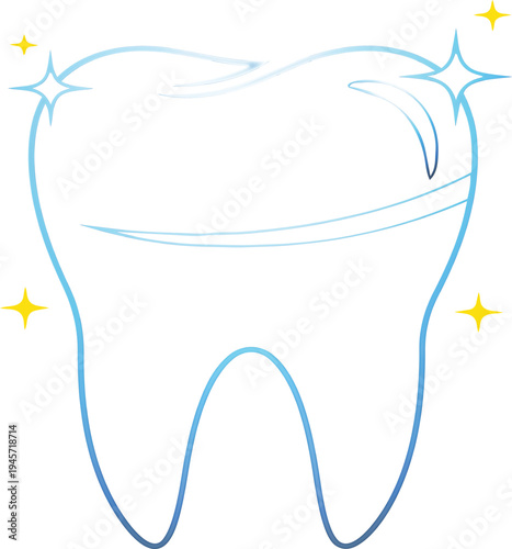A bright and clean white tooth illustration accented with sparkling stars for dental health care