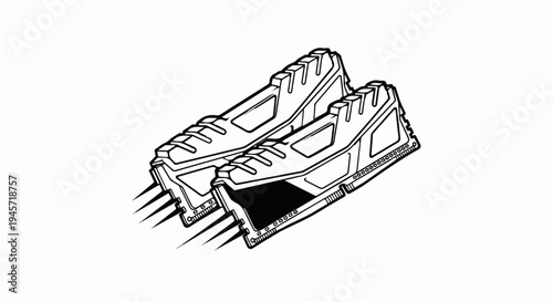 Two futuristic computer memory modules accelerating forward