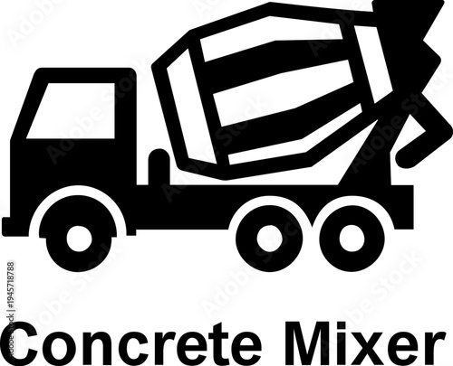 Concrete mixer truck icon in black and white design  