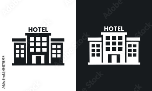 Hotel building logo icons in black and white