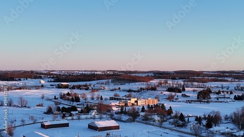 An aerial view of a sunset in the country
