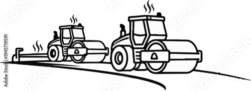 Two steamrollers compacting a road surface