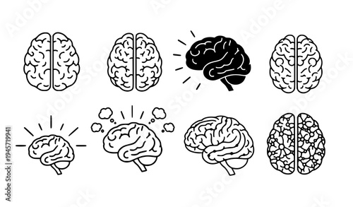 Human Brain Icon Collection – Thinking and Neuroscience Vector Set