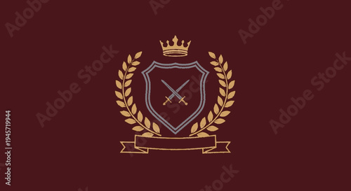 Golden Shield Crest with Laurel Wreath.