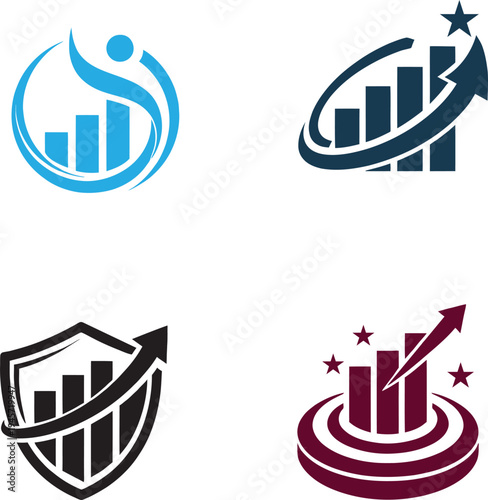 Set of business growth chart icons with arrow, success and financial progress symbols. Modern vector style icons for business, marketing and analytics design.