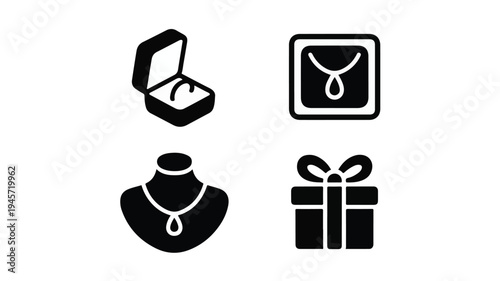 A collection of jewelry and gift silhouette icons.