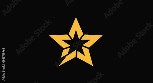 Golden Star Icon on Black Background.