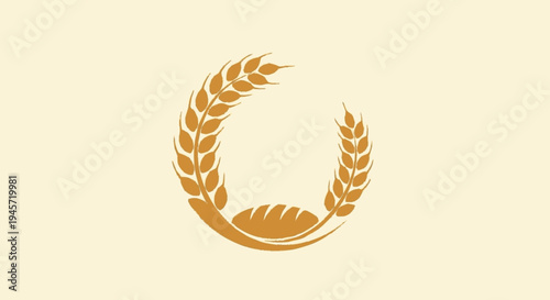Golden Wheat Ears Forming Wreath Symbol.