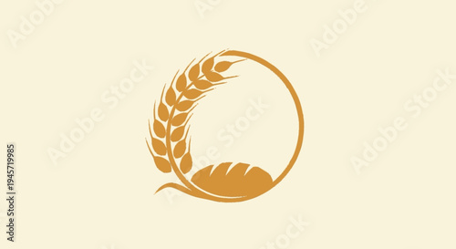 Golden Wheat Ears in Circle Logo Design.
