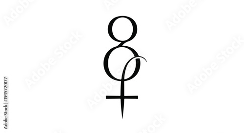 Stylized black graphic combining the number eight and the female gender symbol, elegantly representing International Women's Day or broader concepts of female empowerment and gender equality on a.
