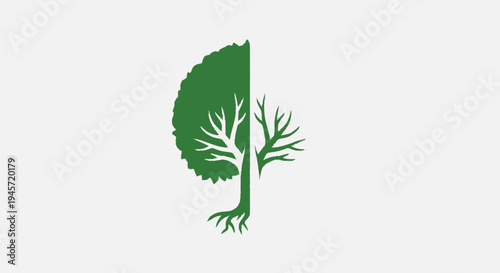 Green Tree Silhouette with White Branches.