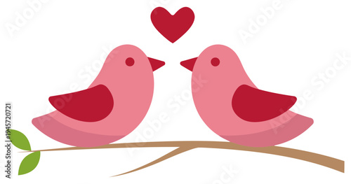Love birds couple sitting on branch romantic valentine vector illustration design
