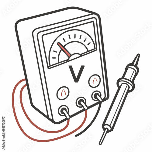 Voltmeter instrument illustration with red wires with graphic represents