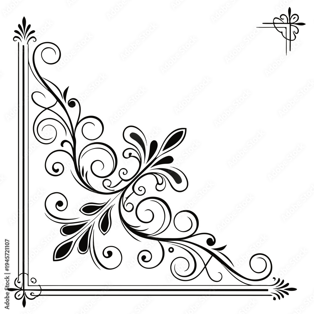 Fototapeta premium Ornate black corner flourish for decorative design with graphic is perfect for
