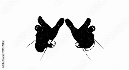 Two black hands with fingers spread, reaching out against a white background