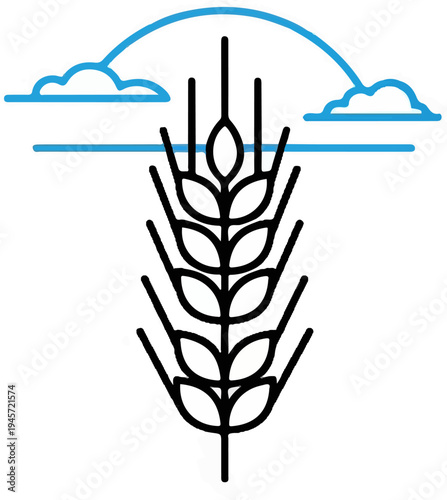 Stylized wheat stalk with sky and clouds graphic