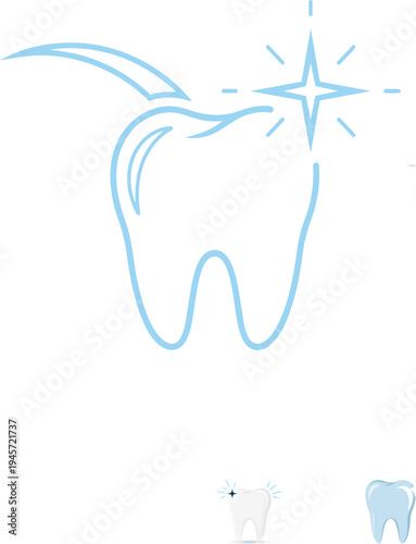 A simple light blue line art icon of a clean sparkling tooth representing dental health services