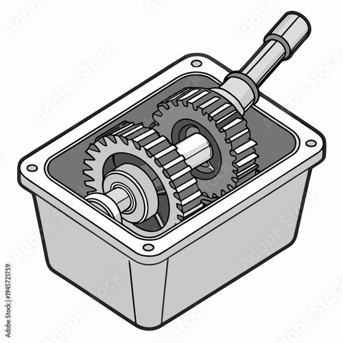 Internal gearbox mechanism illustration with white background