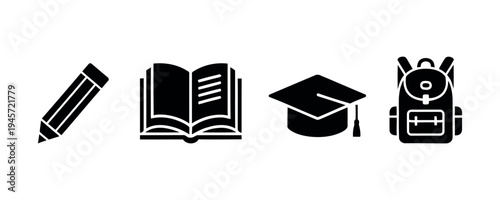 Education icons including pencil book cap and robot