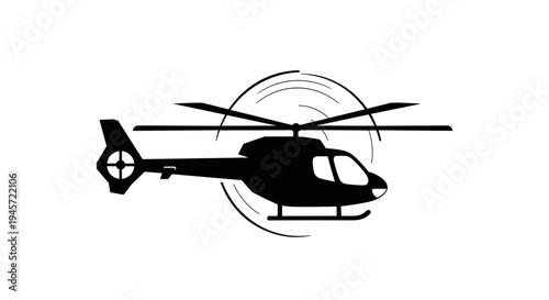 Black helicopter silhouette flying.