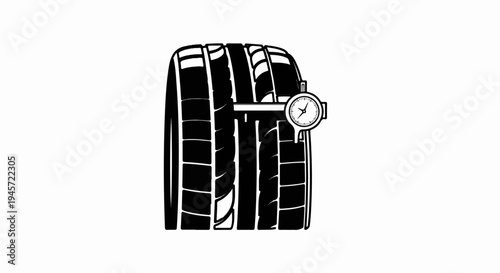 Tire tread depth measured with gauge