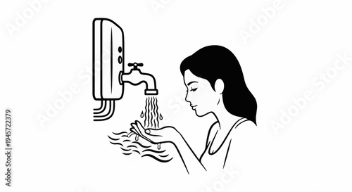 Woman washes hands under a running tap with water flowing down into them