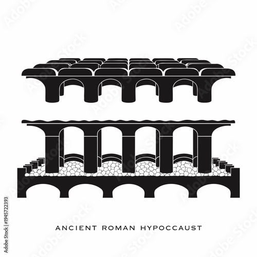 Ancient Roman hypocaust heating system silhouette