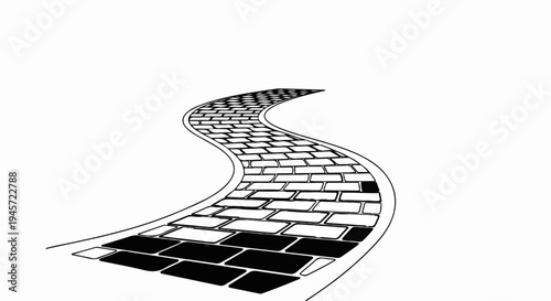 Winding brick path leading into a blank white space