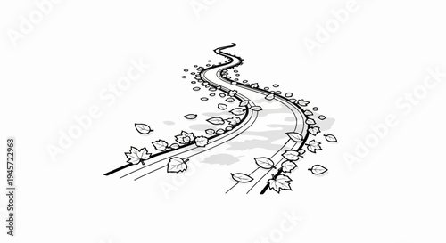 Winding path with falling autumn leaves