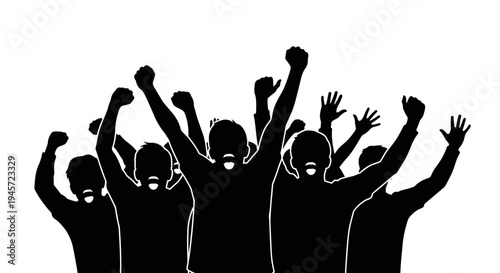 People raising hands in protest.