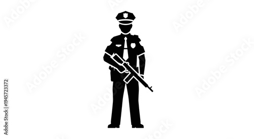 Police Officer Holding a Rifle.