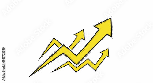 Three jagged yellow arrows ascend sharply against a white background
