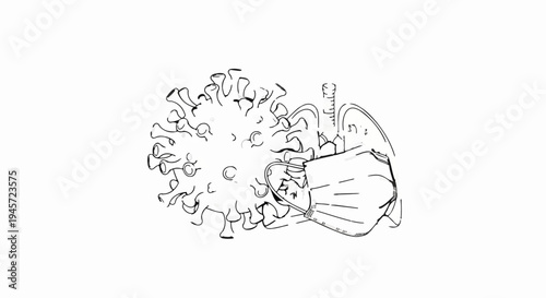 virus, lungs, and mask a sketch illustrating respiratory health and protection