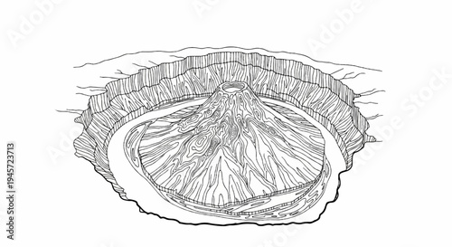 Volcanic crater with river and steep canyon walls
