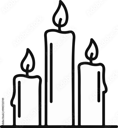 Three lit candles of varying heights arranged in a line
