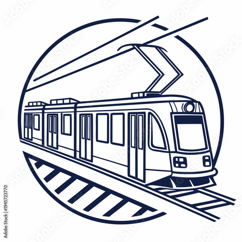 Modern tram or light rail train vector icon with public transport