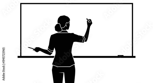 Woman writing on whiteboard from behind.