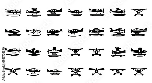 Collection of various seaplanes and floatplanes, showcasing different designs and models of amphibious aircraft
