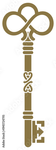 Key vintage ornamental symbol with decorative antique security design