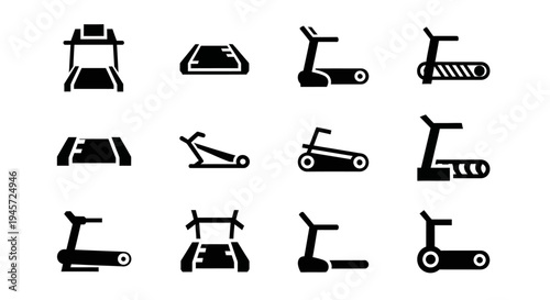 Collection of exercise treadmill icons for fitness and gym equipment